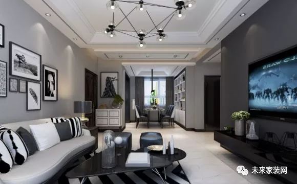 很酷的灰色時(shí)尚現(xiàn)代風(fēng)格裝修效果圖，餐廳酒柜設(shè)計(jì)美觀大方！