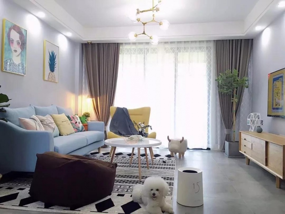 客廳窗簾裝修效果圖【家·設計】御景嘉苑140㎡輕現代簡約客廳設計圖片賞析