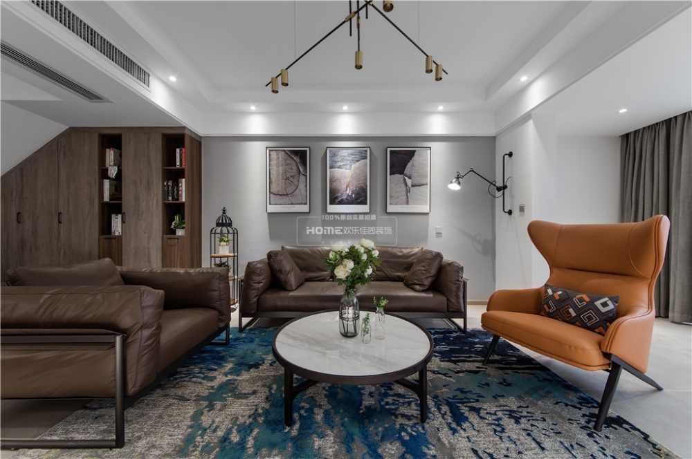 客廳窗簾裝修效果圖歡樂佳園|現代簡約復式樓，空間現代簡約客廳設計圖片賞析