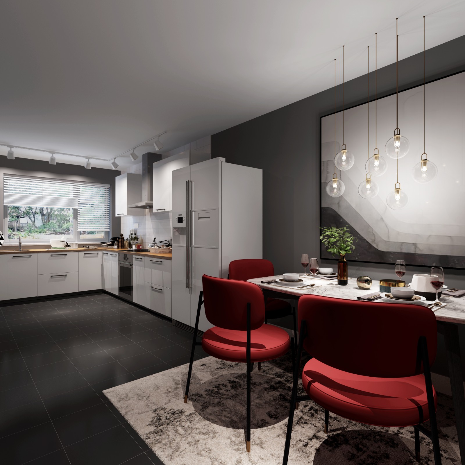 餐廳裝修效果圖英國學(xué)生公寓北歐風(fēng)北歐極簡(jiǎn)廚房設(shè)計(jì)圖片賞析