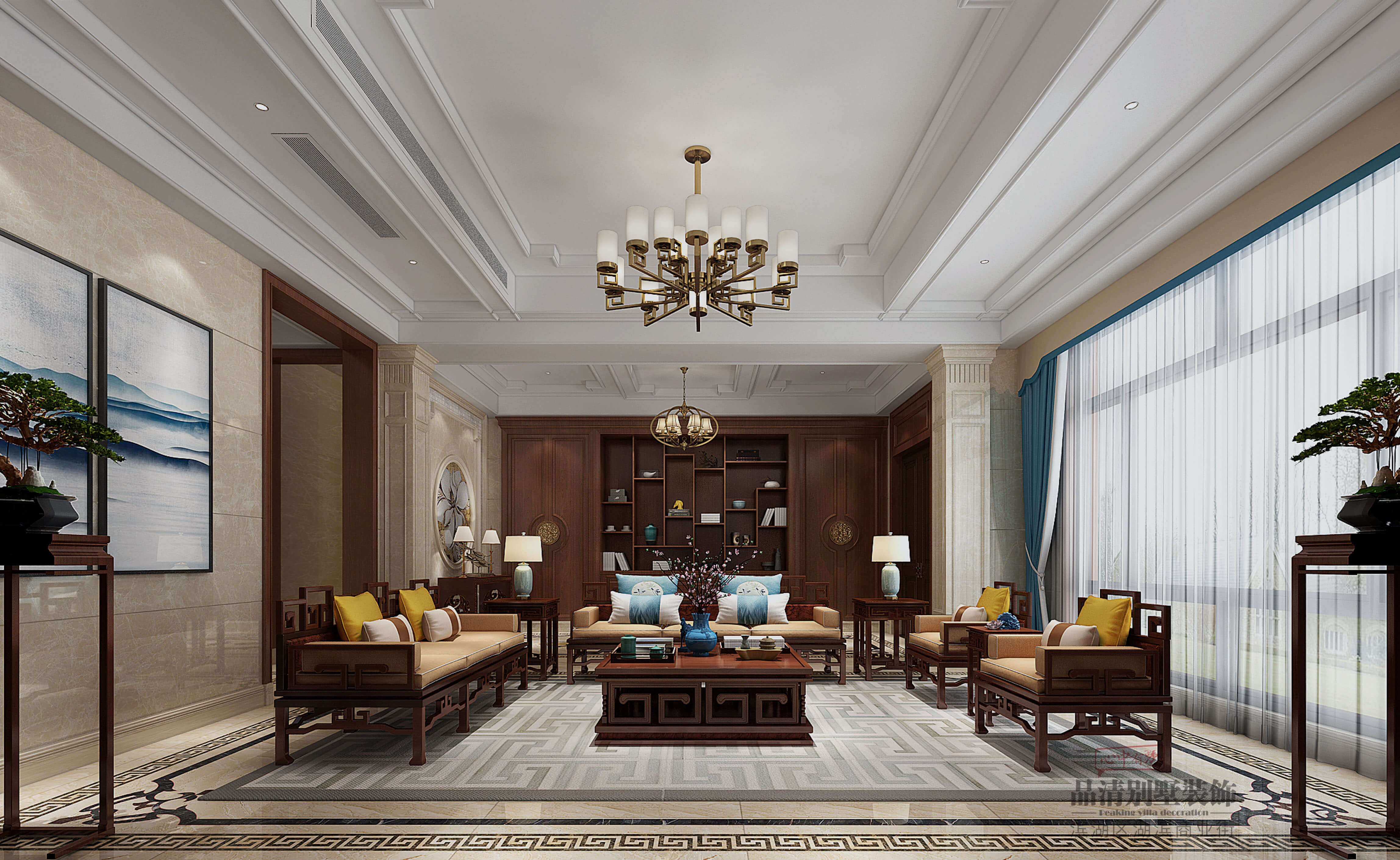 643㎡新中式，寧靜雅致的茶室，古樸的茶桌充滿歲月的滄桑